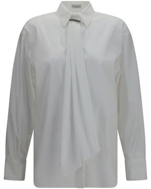 Brunello Cucinelli White Cotton Dress Shirt - Grey