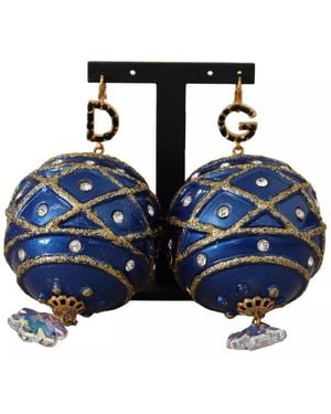 Dolce & Gabbana Elegant Dangling Crystal Christmas Ball Earrings - Blue