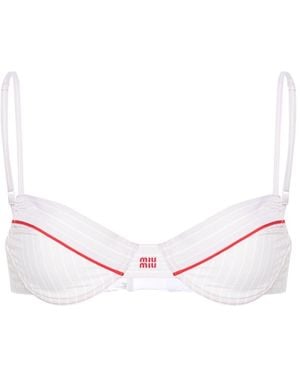 Miu Miu Striped Cotton Balconette Bra - Pink