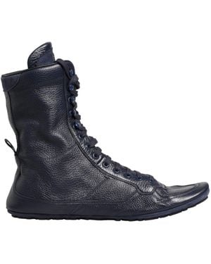 Dolce & Gabbana Dark Blue Deer Leather Mid Calf Boots Shoes
