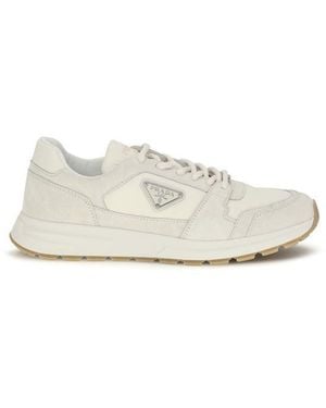 Prada Beige Calf Leather Bos Taurus Athletic Sneakers - White