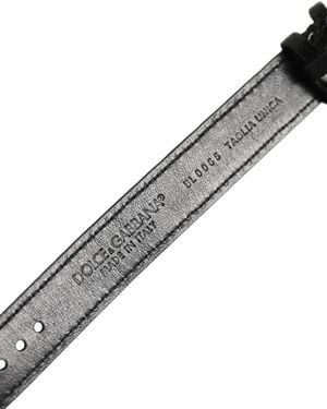 Dolce & Gabbana Black Textured Leather Gold Buckle Belt Strap Bracelet - Grey