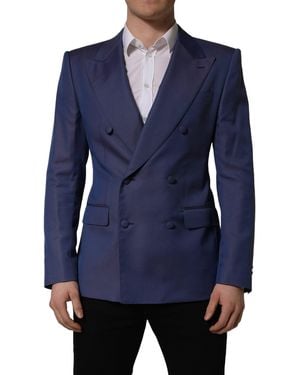 Dolce & Gabbana Blue Wool Double Breasted Men Blazer Jacket