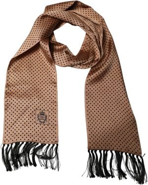 Dolce & Gabbana Silk Dotted Fringed Neck Shawl Scarf - Brown