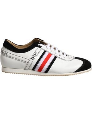 Dolce & Gabbana White Leather Japan Low Top Trainers Shoes - Brown