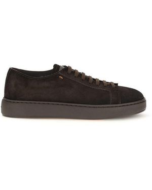 Santoni Brown Calf Leather Bos Taurus Low Top Trainers - Black