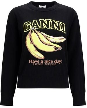 Ganni Black Cotton Sweatshirt