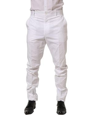 Dolce & Gabbana White Cotton Tapered Leg Dress Trouser Trousers