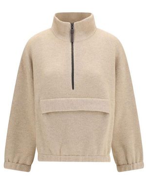 Brunello Cucinelli Beige Cashmere Sweatshirt - Natural