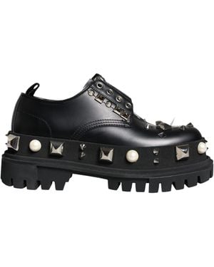 Dolce & Gabbana Leather Embellished Derby Formal Shoes - Black