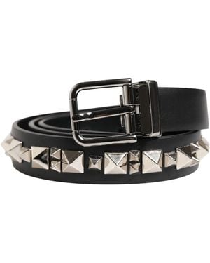 Dolce & Gabbana Black Leather Studded Silver Tone Buckle Belt