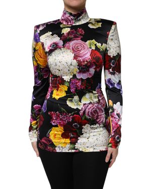 Dolce & Gabbana Multicolour Ortensies Long Sleeves Blouse Top - Black