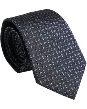 Dolce & Gabbana Dark Blue Silk Geometric Adjustable Tied Necktie Tie - Grey