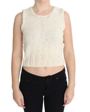 Pink Memories Cotton Blend Knitted Sleeveless Jumper - White