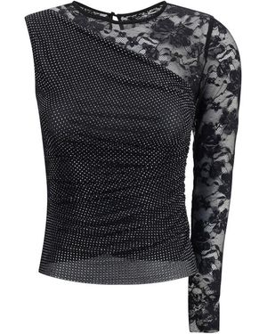 Self-Portrait One-shoulder Lace And Rhinestone Top - 10 - Black