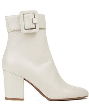 Sergio Rossi Buckled Leather Ankle Boots - White