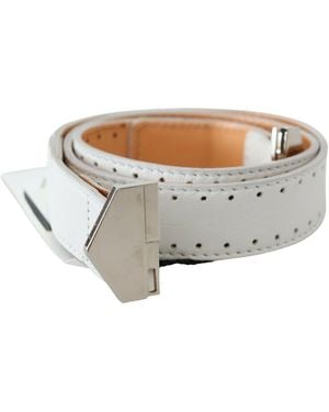Gianfranco Ferré White Leather Hexagon Logo Buckle Waist Belt Atanado Veg Leather - Grey
