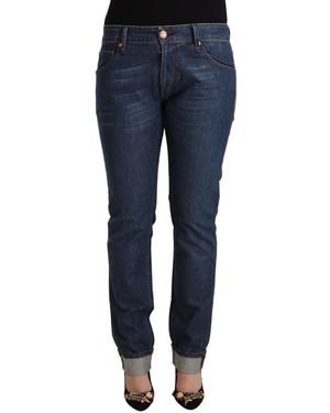 Acht Dark Blue Cotton Slim Fit Folded Hem Denim Jeans