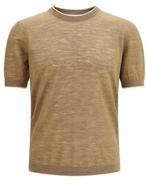Brooksfield Beige Linen Shortsleeve Shirt - Natural