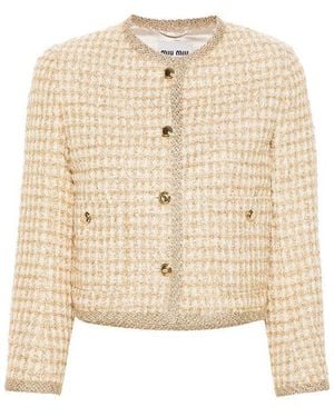 Miu Miu Check Lame Jacket - Natural