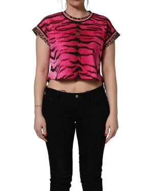 Dolce & Gabbana Pink Zebra Sleeveless Crew Neck Cropped T - Black