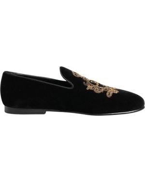 Dolce & Gabbana Black Velvet Crown Embroidery Loafers Shoes  display picture 2