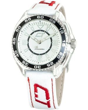 Chronotech White Leather Watch - Metallic