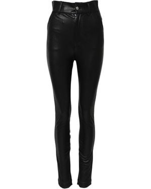 Dolce & Gabbana Black Leather High Waist Slim Fit Trousers