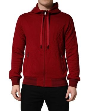 Dolce & Gabbana Red Cotton Full Zip Fleece Men Hoodie Jumper