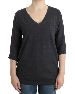 CoSTUME NATIONAL Chic V-Neck Alpaca Blend Short Sleeve Jumper - Black