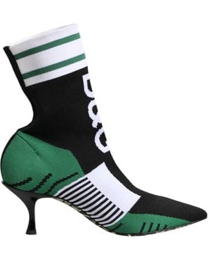 Dolce & Gabbana Knit Sock Stiletto Boots - Green