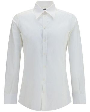 Dolce & Gabbana White Cotton Dress Shirt - Blue