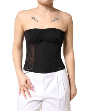 Dolce & Gabbana Silk Lace Bustier Corset Strapless Top 10+Pl+Se - Black