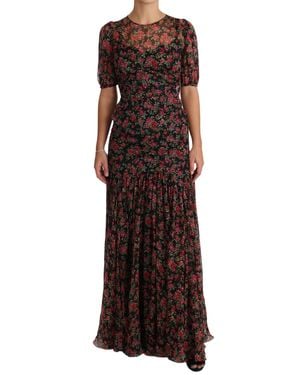 Dolce & Gabbana Floral Roses A-Line Shift Gown - Black