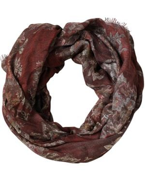 Dolce & Gabbana Maroon Floral Neck Warmer Foulard Scarf - Brown