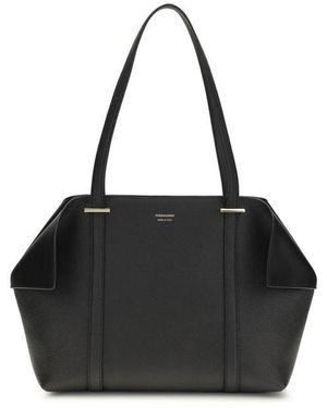 Ferragamo Calf Leather Bos Taurus Shoulder Bag - Black