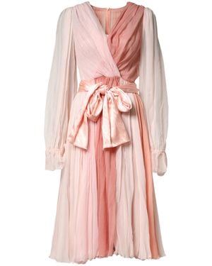 Dolce & Gabbana Pink Silk Tulle Long Sleeve V