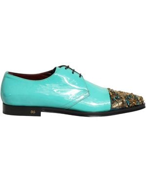 Dolce & Gabbana Aqua Blue Embellished Derby Dress Formal Shoes - Green