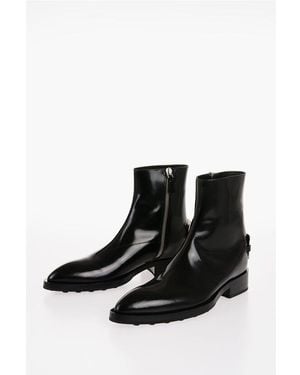Jil Sander Brushed Leather Angkor Booties With Metal Plaque 4Cm - Black