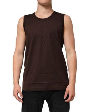 Dolce & Gabbana Brown Cotton Sleeveless Underwear Men Tank Top - Black