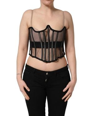 Dolce & Gabbana Black Sheer Tulle Bodysuit Cropped Corset Top