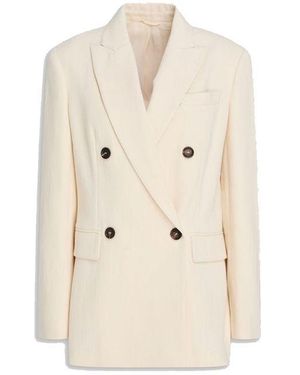 Brunello Cucinelli White Cotton Blazer - Natural