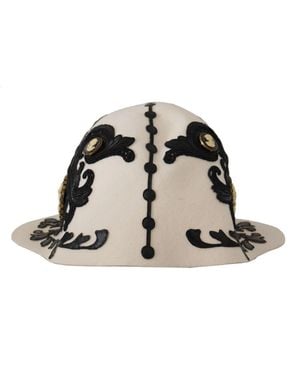 Dolce & Gabbana Wool Embroidered Cameo Brooch Hat - Black
