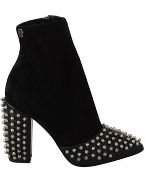Philipp Plein Studded Heels Ankle Boots Shoes - Black