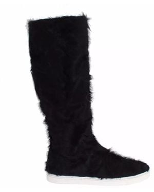 Dolce & Gabbana Xiangao Lamb Fur Leather Boots Shoes - Black