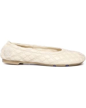 Burberry Sadler Leather Ballerina Flats - Natural
