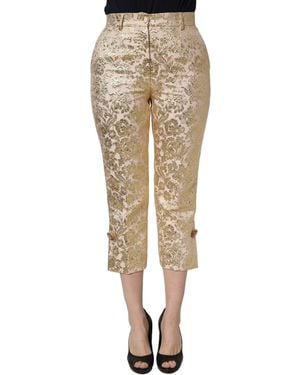 Dolce & Gabbana Gold Jacquard Floral Lamé Crop Trouser Trousers - Natural