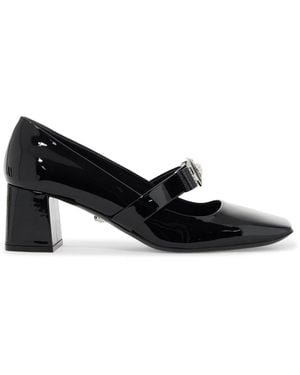 Versace Square Toe Patent Leather Court Shoes With Decorative Bow - Black