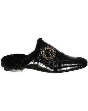 Eleventy Leather Fur Mules - Black