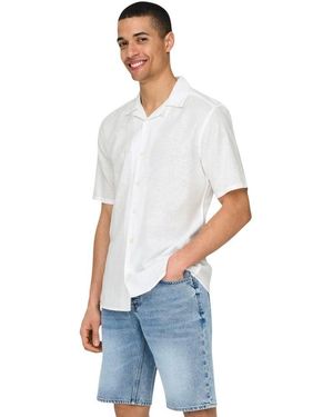 Only & Sons White Linen Shortsleeve Shirt